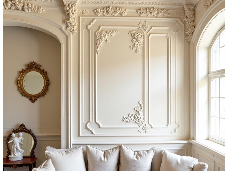 Detaljbilde av Historisk Residens, restaurert stue med stukkatur