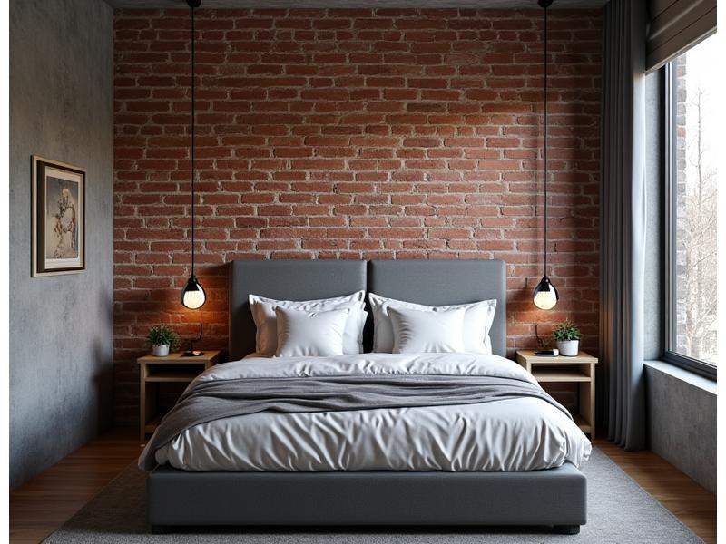 Detaljbilde av Urbant Loft, soverom med eksponert murstein